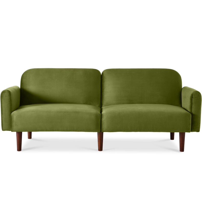 Curved Convertible Futon, Velvet Fabric Split-Back Sleeper Bed