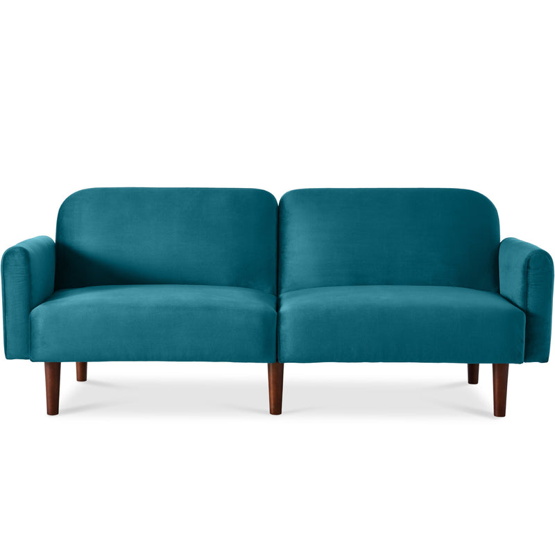 Curved Convertible Futon, Velvet Fabric Split-Back Sleeper Bed
