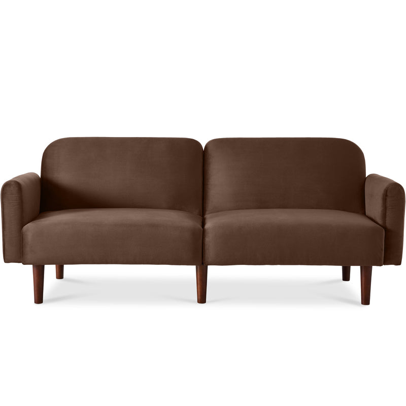 Curved Convertible Futon, Velvet Fabric Split-Back Sleeper Bed