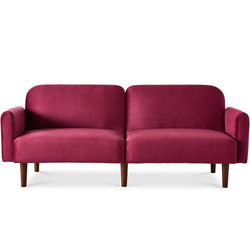 Curved Convertible Futon, Velvet Fabric Split-Back Sleeper Bed