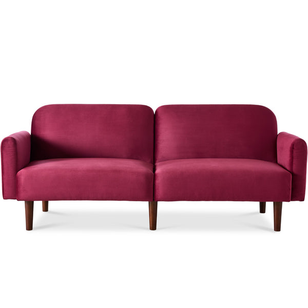 Curved Convertible Futon, Velvet Fabric Split-Back Sleeper Bed