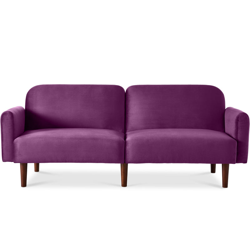 Curved Convertible Futon, Velvet Fabric Split-Back Sleeper Bed