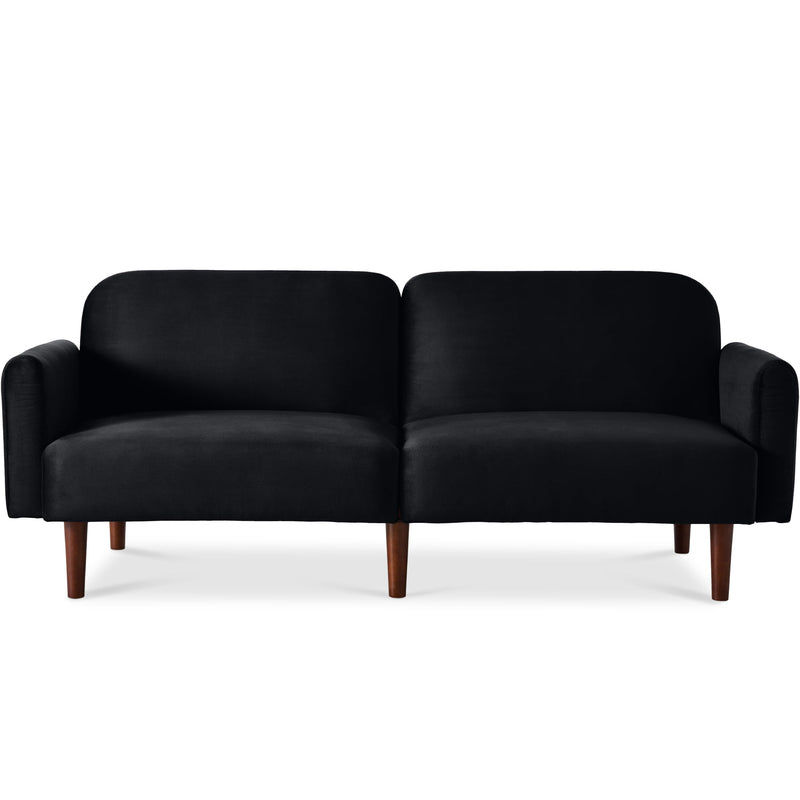 Curved Convertible Futon, Velvet Fabric Split-Back Sleeper Bed