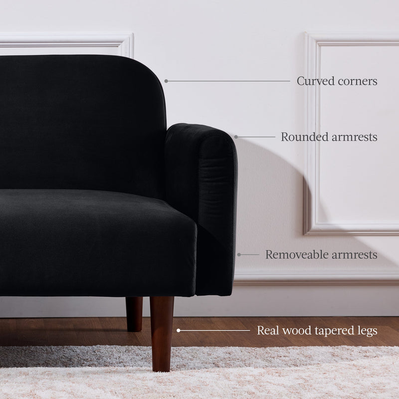 Curved Convertible Futon, Velvet Fabric Split-Back Sleeper Bed