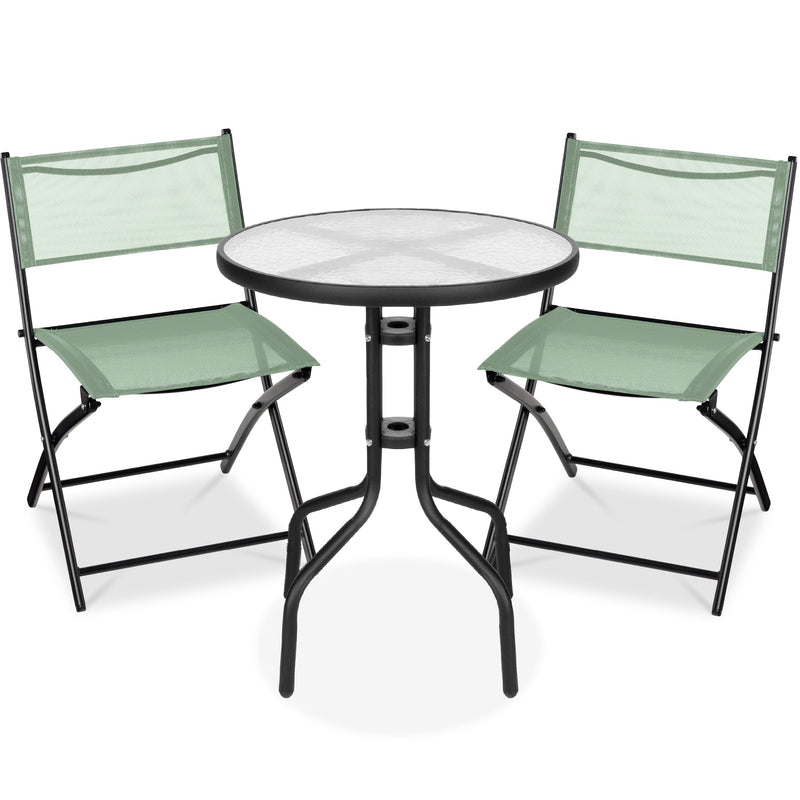 3-Piece Bistro Set w/ Glass Table, 2 Foldable Chairs