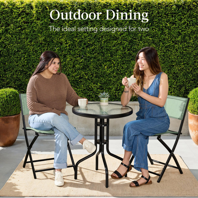 3-Piece Bistro Set w/ Glass Table, 2 Foldable Chairs