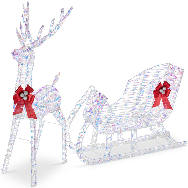 Lighted Christmas Reindeer & Sleigh Outdoor Decor Set w/ LED Lights - Kivo Store