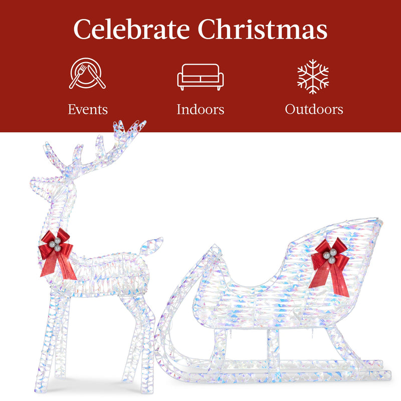 Lighted Christmas Reindeer & Sleigh Outdoor Decor Set w/ LED Lights - Kivo Store