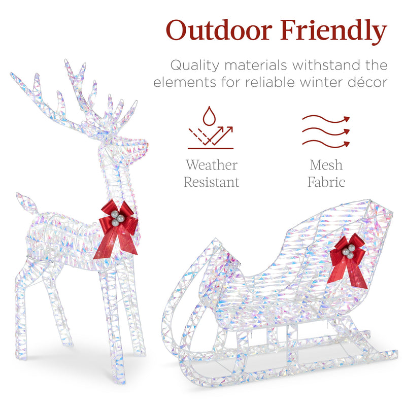 Lighted Christmas Reindeer & Sleigh Outdoor Decor Set w/ LED Lights - Kivo Store