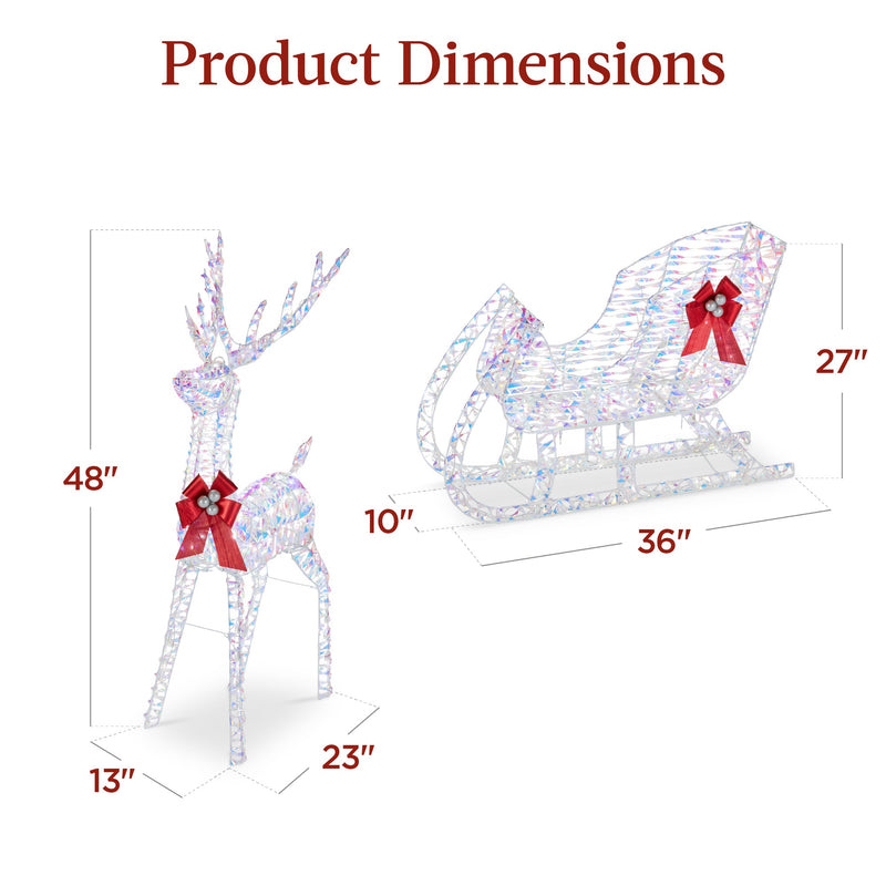 Lighted Christmas Reindeer & Sleigh Outdoor Decor Set w/ LED Lights - Kivo Store