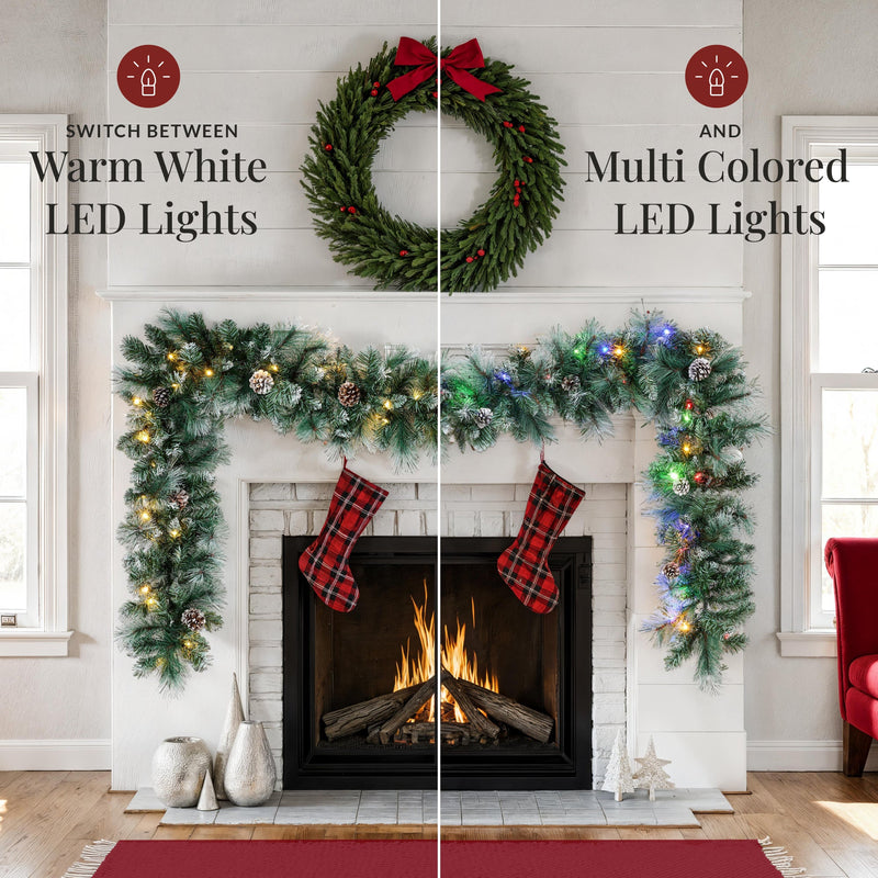 9ft Pre-Lit Christmas Garland w/ 50 Lights, Pine Cones, Berries - Kivo Store