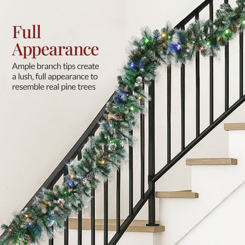 9ft Pre-Lit Christmas Garland w/ 50 Lights, Pine Cones, Berries - Kivo Store