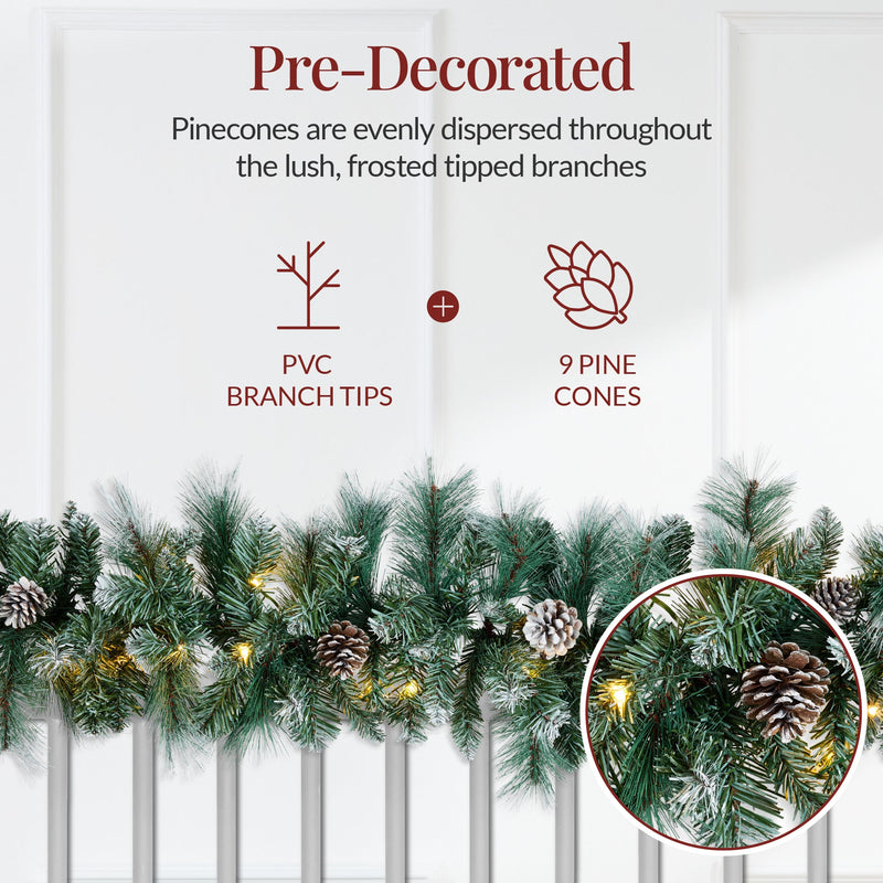 9ft Pre-Lit Christmas Garland w/ 50 Lights, Pine Cones, Berries - Kivo Store