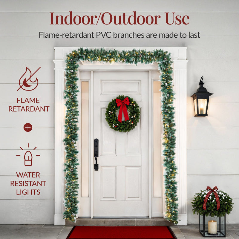 9ft Pre-Lit Christmas Garland w/ 50 Lights, Pine Cones, Berries - Kivo Store