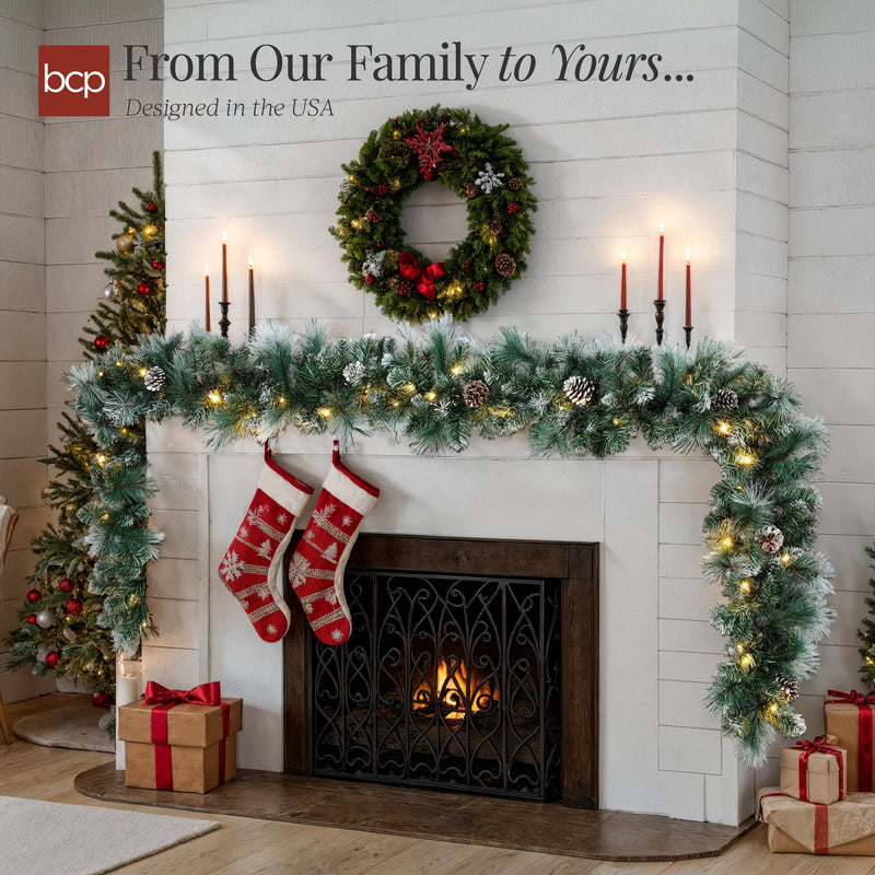 9ft Pre-Lit Christmas Garland w/ 50 Lights, Pine Cones, Berries - Kivo Store