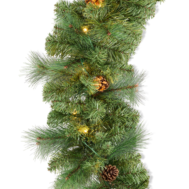 9ft Pre-Lit Christmas Garland w/ 50 Lights, Pine Cones, Berries