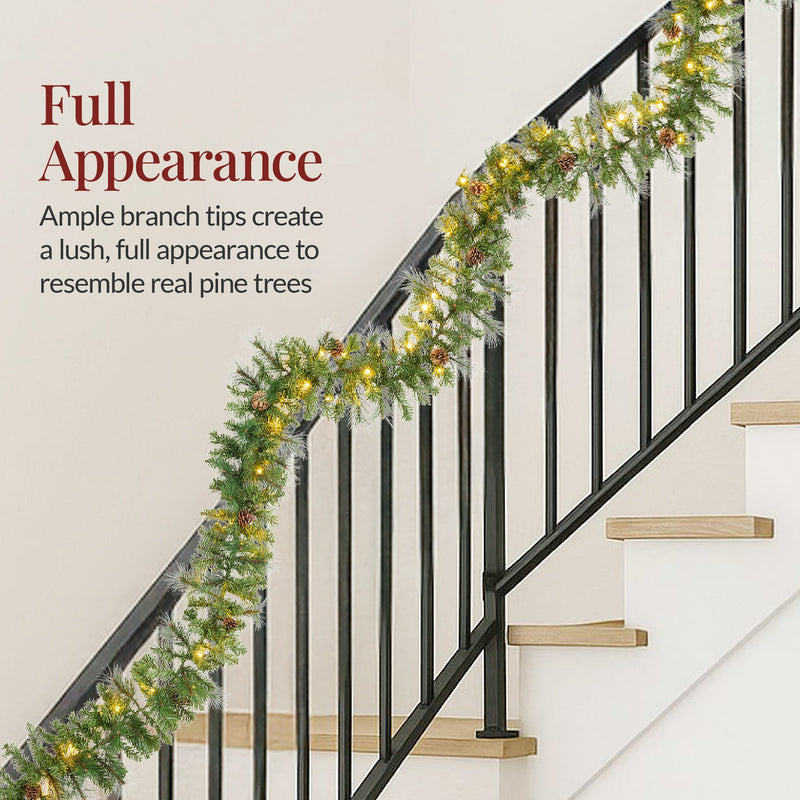9ft Pre-Lit Christmas Garland w/ 50 Lights, Pine Cones, Berries