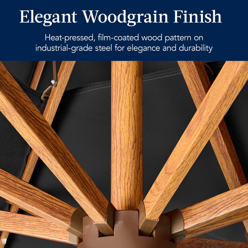 Woodgrain Pattern 2-Tier Outdoor Solar LED Cantilever Umbrella - 10x10ft