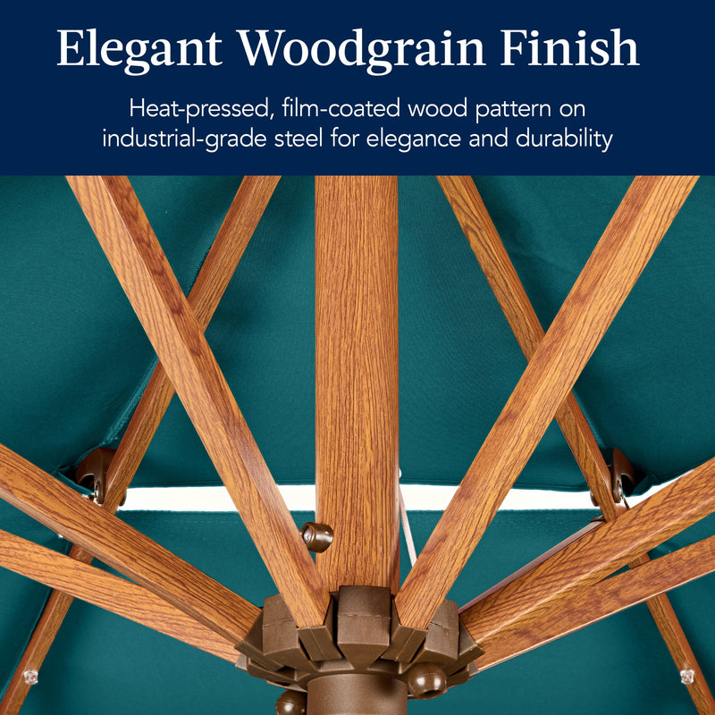3-Tier Woodgrain Pattern Solar Patio Umbrella, Tilt Adjustment - 10ft
