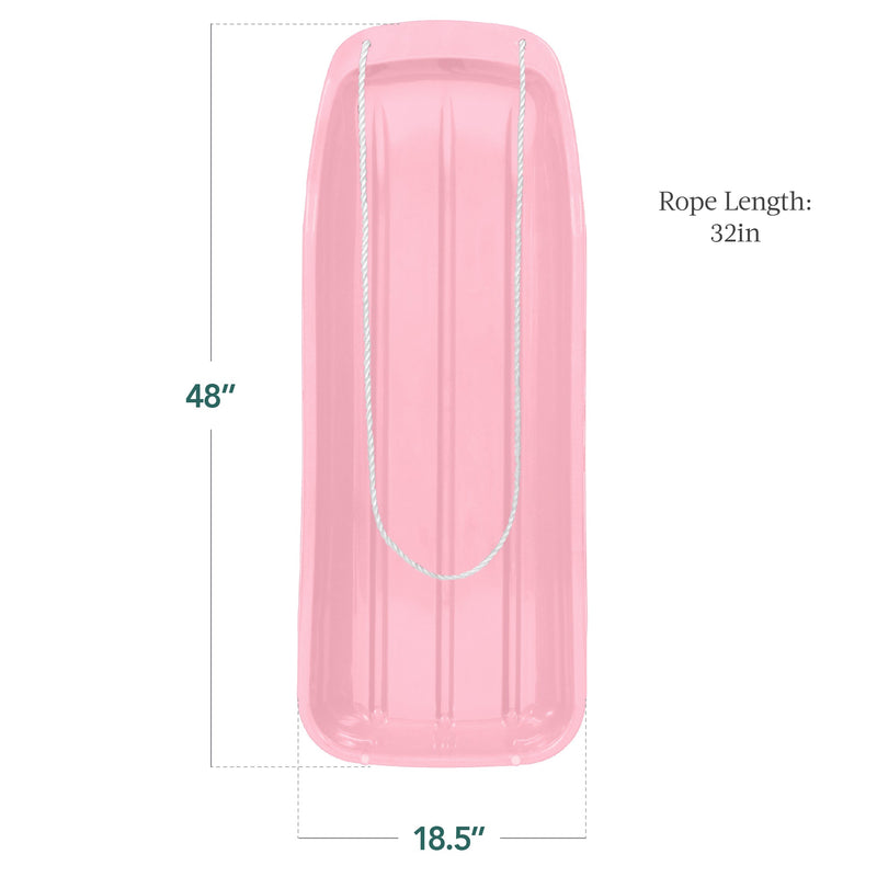 48in Kids Toboggan Snow Sled Board w/ Pull Rope, Curved Edges