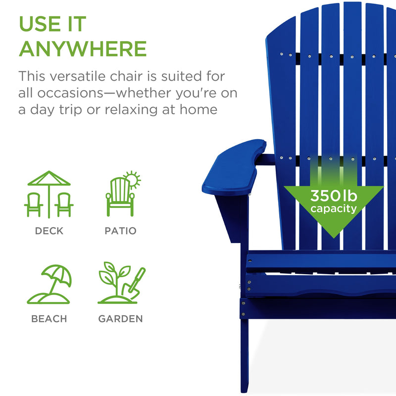 Folding Wooden Adirondack Chair, Accent Furniture w/ Natural Woodgrain - Kivo Store