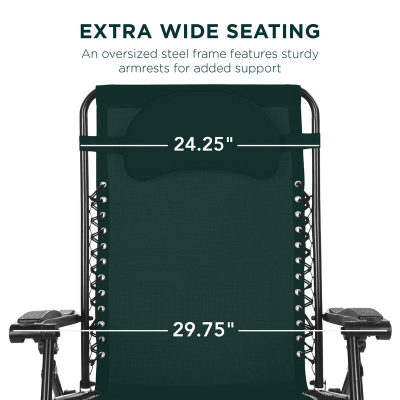 Oversized Reclining Zero Gravity Chair Lounger w/ Cup Holder, Pillow