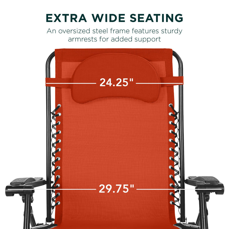 Oversized Reclining Zero Gravity Chair Lounger w/ Cup Holder, Pillow