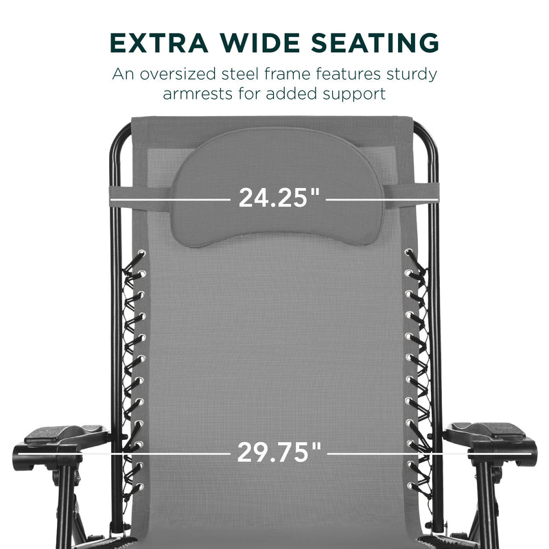 Oversized Reclining Zero Gravity Chair Lounger w/ Cup Holder, Pillow