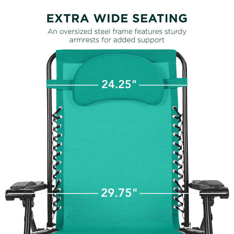 Oversized Reclining Zero Gravity Chair Lounger w/ Cup Holder, Pillow
