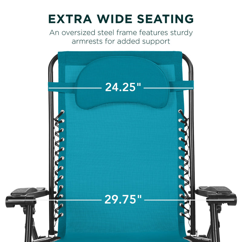 Oversized Reclining Zero Gravity Chair Lounger w/ Cup Holder, Pillow
