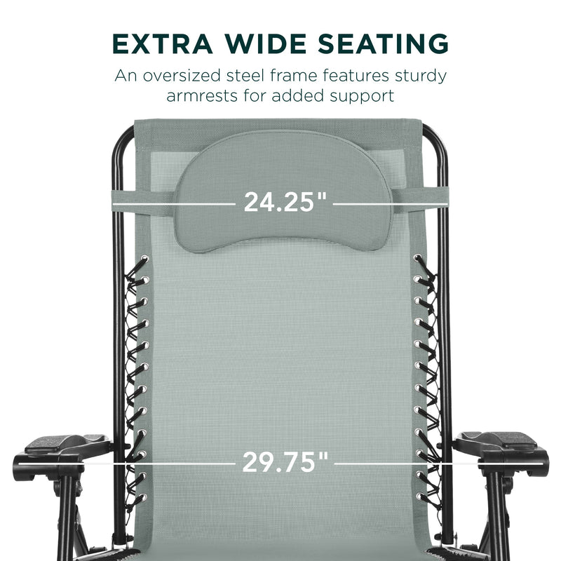 Oversized Reclining Zero Gravity Chair Lounger w/ Cup Holder, Pillow