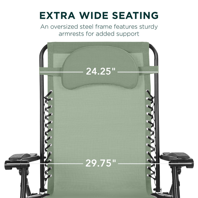 Oversized Reclining Zero Gravity Chair Lounger w/ Cup Holder, Pillow
