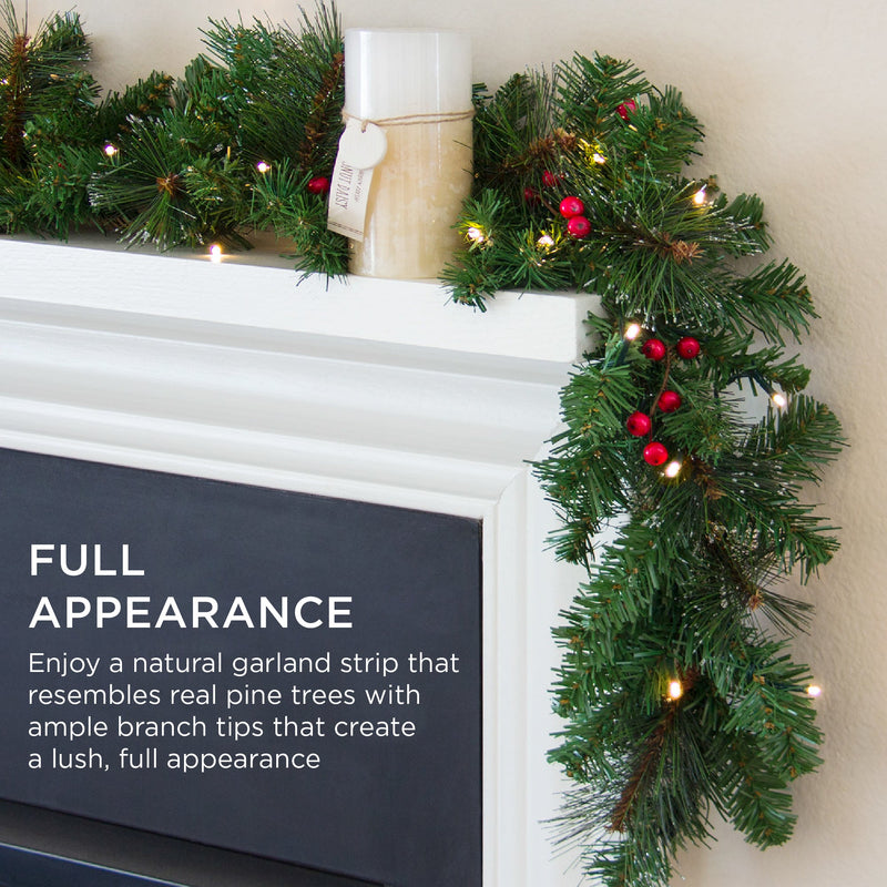 9ft Pre-Lit Christmas Garland w/ 50 Lights, Pine Cones, Berries - Kivo Store