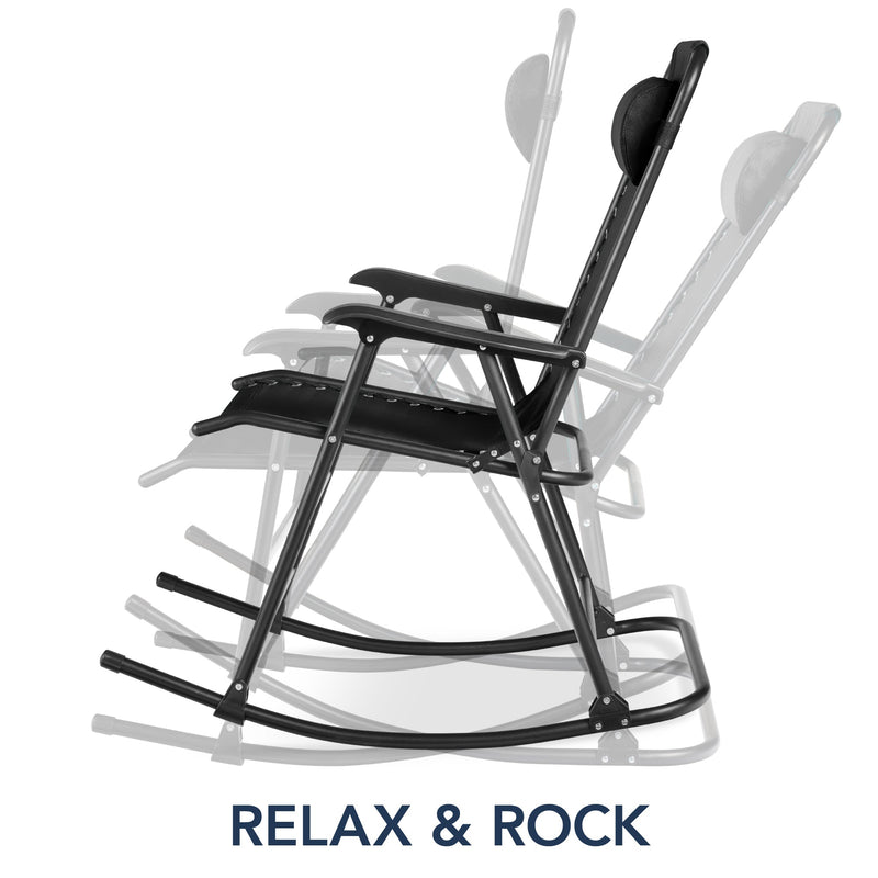 Folding Outdoor Zero Gravity Rocking Lounge Chair w/ Headrest Pillow