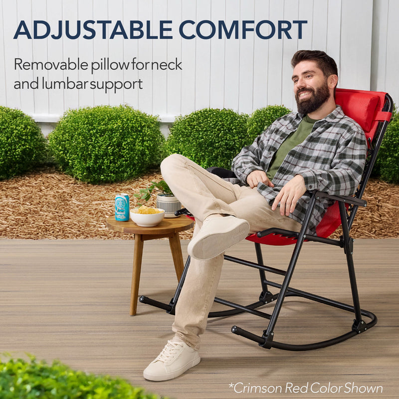 Folding Outdoor Zero Gravity Rocking Lounge Chair w/ Headrest Pillow