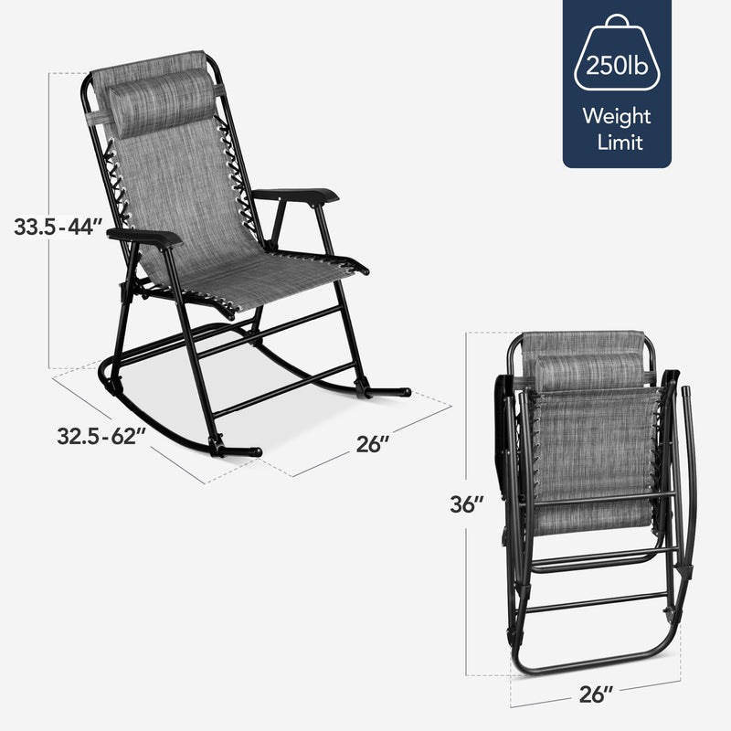 Folding Outdoor Zero Gravity Rocking Lounge Chair w/ Headrest Pillow - Kivo Store