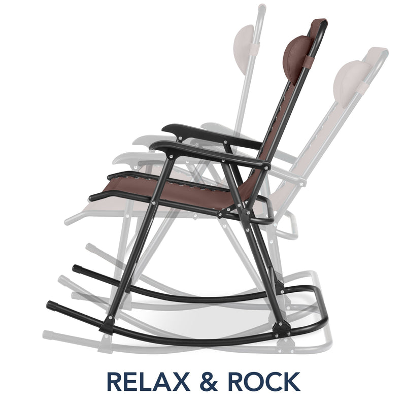 Folding Outdoor Zero Gravity Rocking Lounge Chair w/ Headrest Pillow