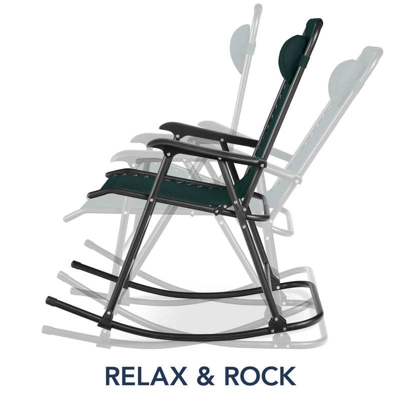 Folding Outdoor Zero Gravity Rocking Lounge Chair w/ Headrest Pillow