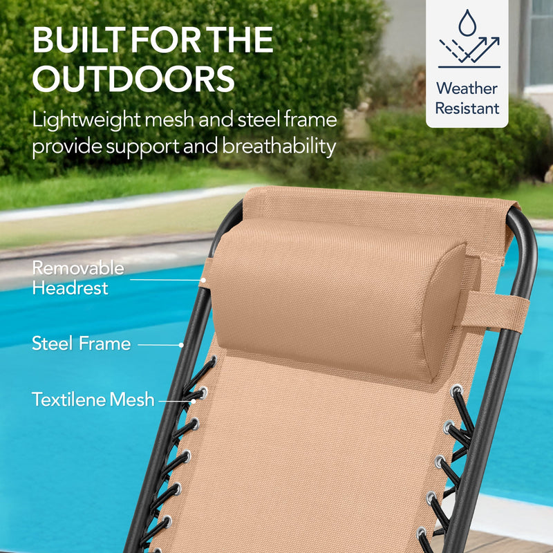 Folding Outdoor Zero Gravity Rocking Lounge Chair w/ Headrest Pillow