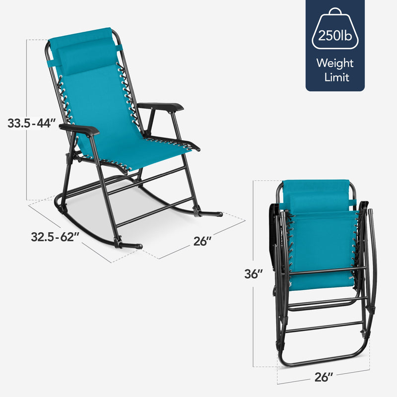 Folding Outdoor Zero Gravity Rocking Lounge Chair w/ Headrest Pillow - Kivo Store