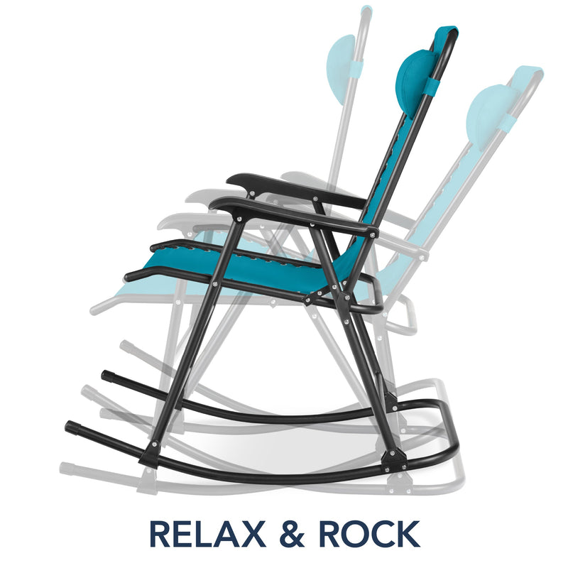Folding Outdoor Zero Gravity Rocking Lounge Chair w/ Headrest Pillow - Kivo Store
