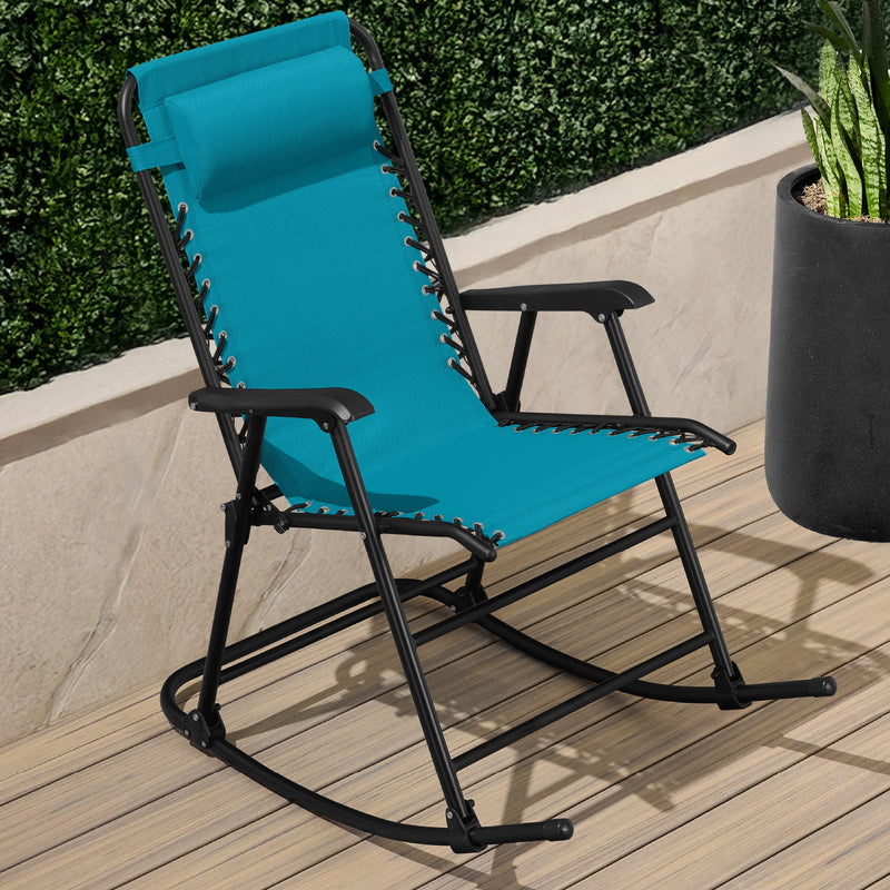 Folding Outdoor Zero Gravity Rocking Lounge Chair w/ Headrest Pillow - Kivo Store