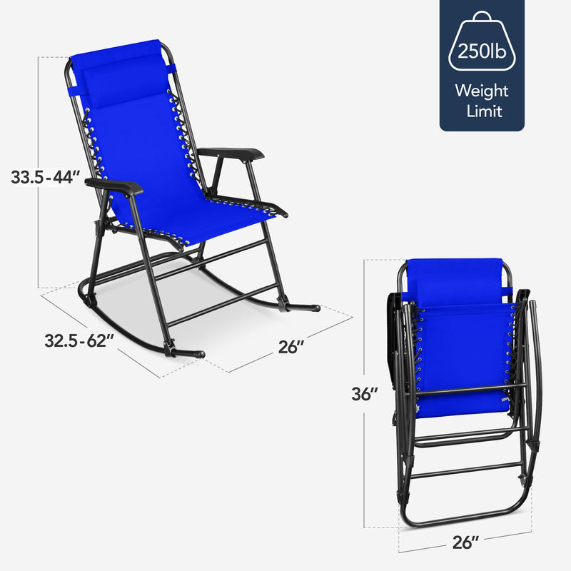 Folding Outdoor Zero Gravity Rocking Lounge Chair w/ Headrest Pillow - Kivo Store