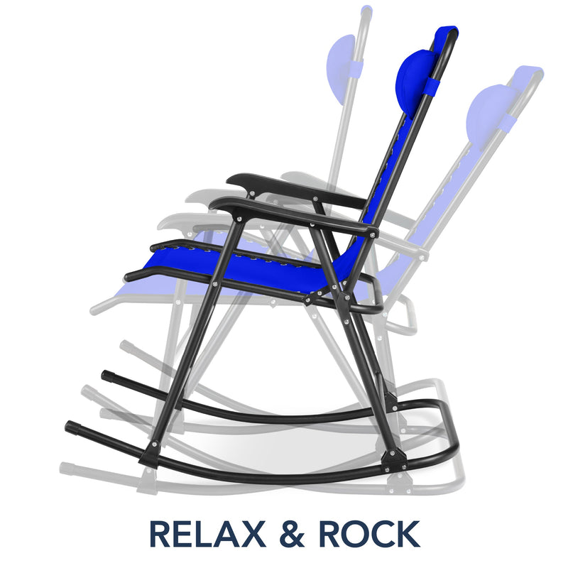 Folding Outdoor Zero Gravity Rocking Lounge Chair w/ Headrest Pillow - Kivo Store