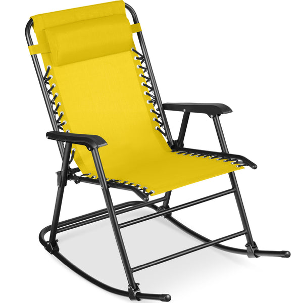 Folding Outdoor Zero Gravity Rocking Lounge Chair w/ Headrest Pillow - Kivo Store