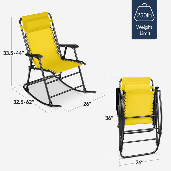 Folding Outdoor Zero Gravity Rocking Lounge Chair w/ Headrest Pillow - Kivo Store