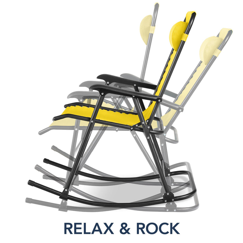 Folding Outdoor Zero Gravity Rocking Lounge Chair w/ Headrest Pillow - Kivo Store