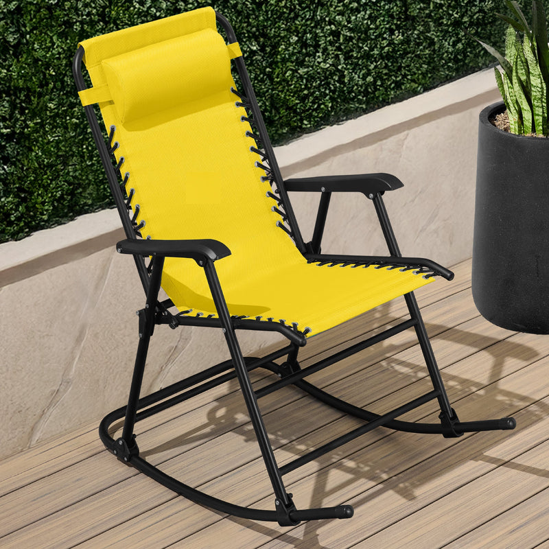 Folding Outdoor Zero Gravity Rocking Lounge Chair w/ Headrest Pillow - Kivo Store