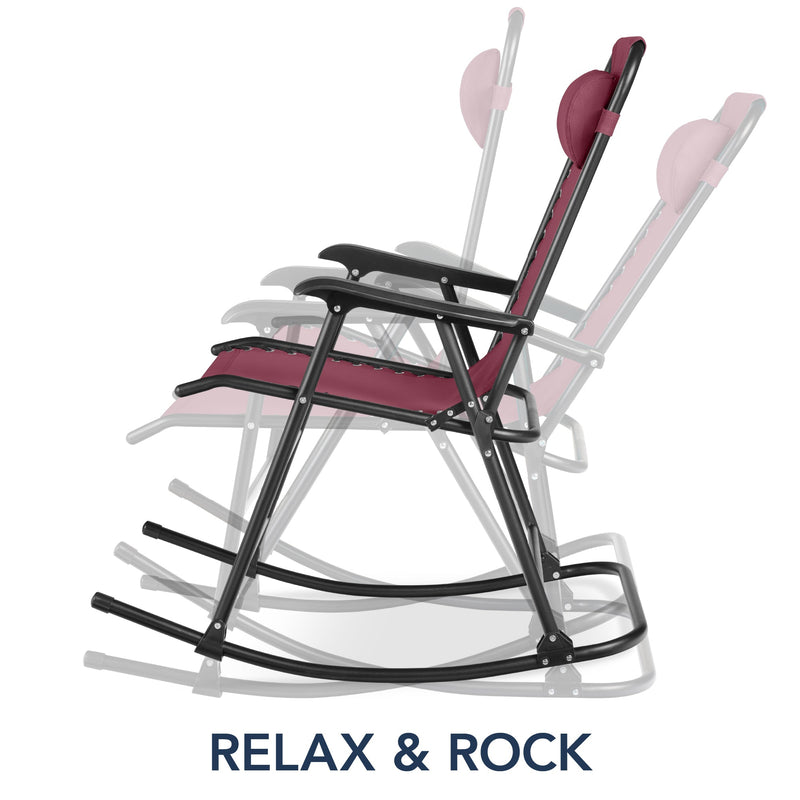 Folding Outdoor Zero Gravity Rocking Lounge Chair w/ Headrest Pillow