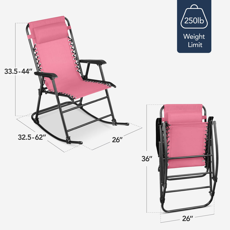 Folding Outdoor Zero Gravity Rocking Lounge Chair w/ Headrest Pillow - Kivo Store